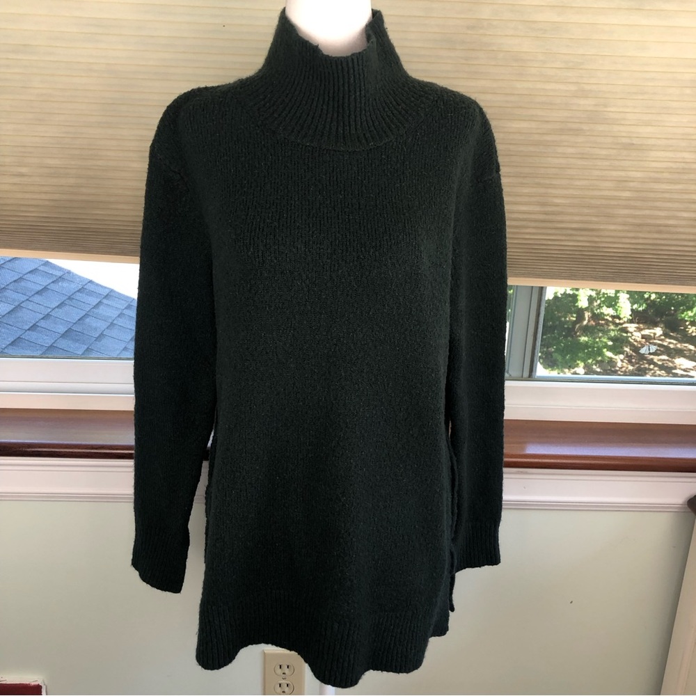 French Connection Olive Green Mock Neck Timeless Wool Blend Sweater Outdoor